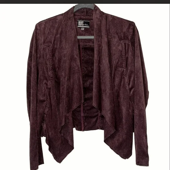 Kut from the Kloth Waterfall Drape Jacket Faux Suede In Burgundy Sz. M - Picture 4 of 4
